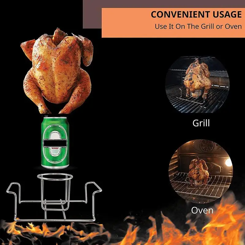 

Beer Can Chicken Roaster Stand Outdoor Dining Stainless Steel Folding Grilled Chicken Rack Beer Rack Foldable Beer Can Grilled