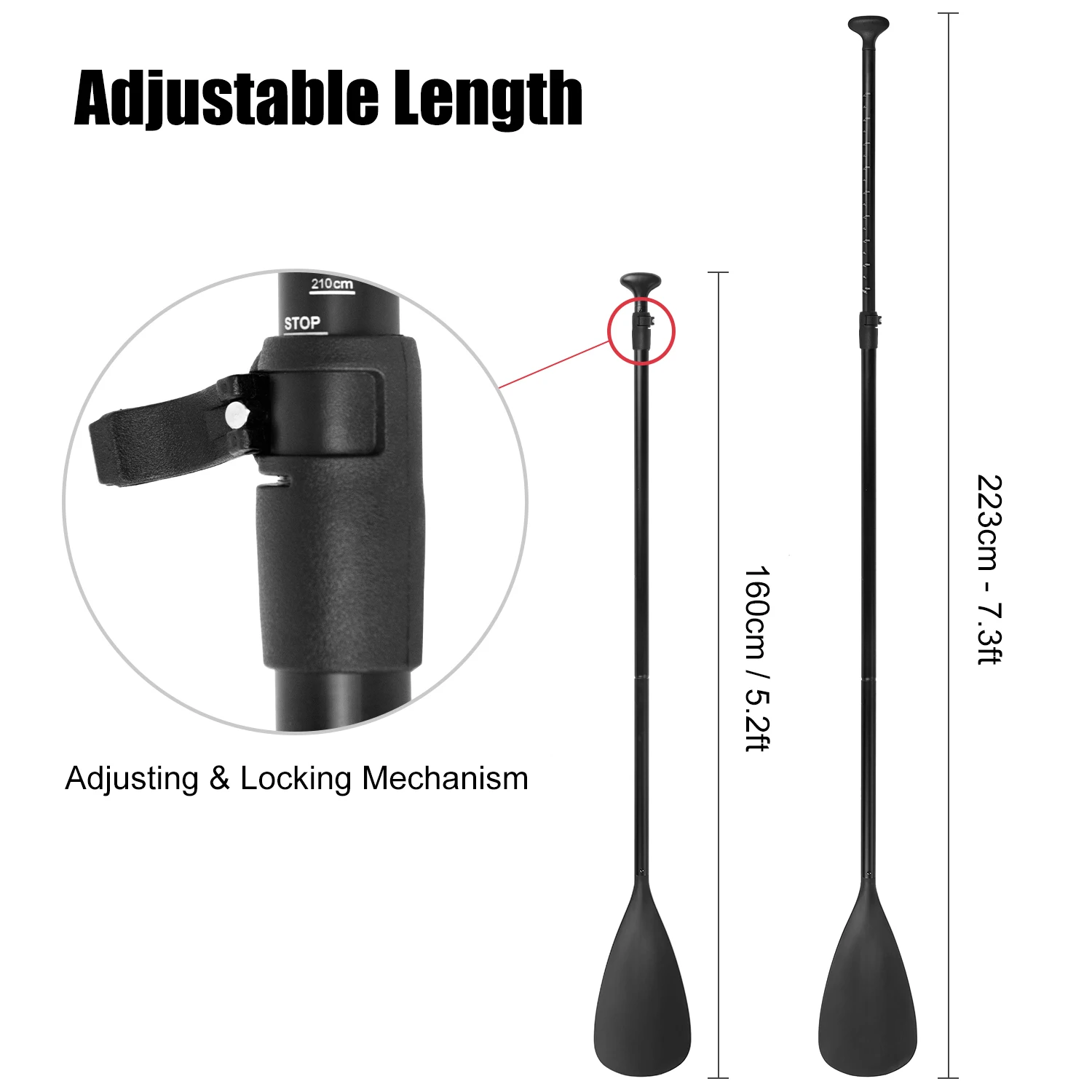 4-Piece Dual Purpose Adjustable SUP Paddle Kayak Boat Stand Up Paddle Board with 2 Blades 1 Connecting Shaft 1 T-handle