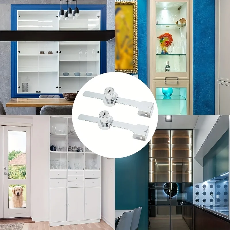 1-5Pcs Sliding Glass Door Lock With Key Showcase Chrome Finish Security Slide Case Proof Safety Cabinet Glass Doors