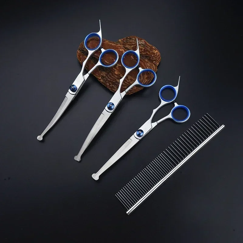 Hair trimming scissors dog grooming scissors cat teddy shearing dental hair dressing tools straight cut pet grooming curved scissors