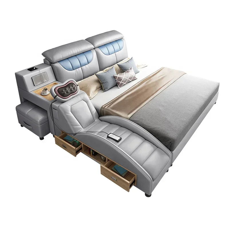 

New Hot Sale Intelligent Massage Multi-function Leather Bed Modern Simple Double Customized Wedding Bed