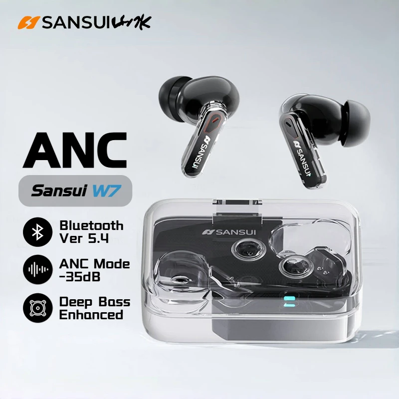 Sansui W7 ANC Bluetooth 5.4 TWS Earbuds 35dB Active Noise
