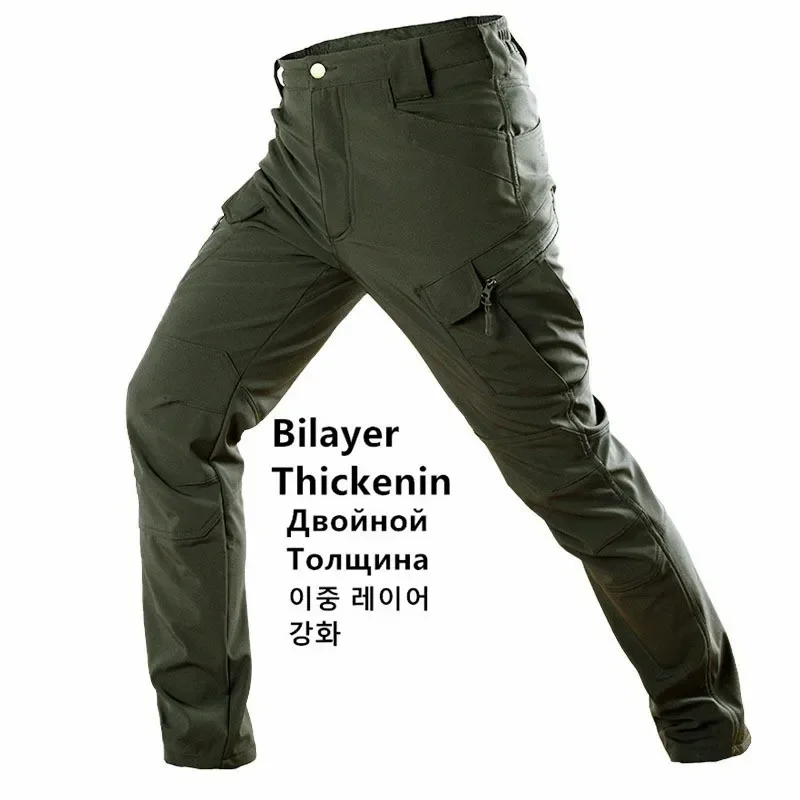 야외 겨울 무릎 더블 레이어 두꺼운 방수 소프트 쉘, 봉제 및 내마모성 전술 훈..