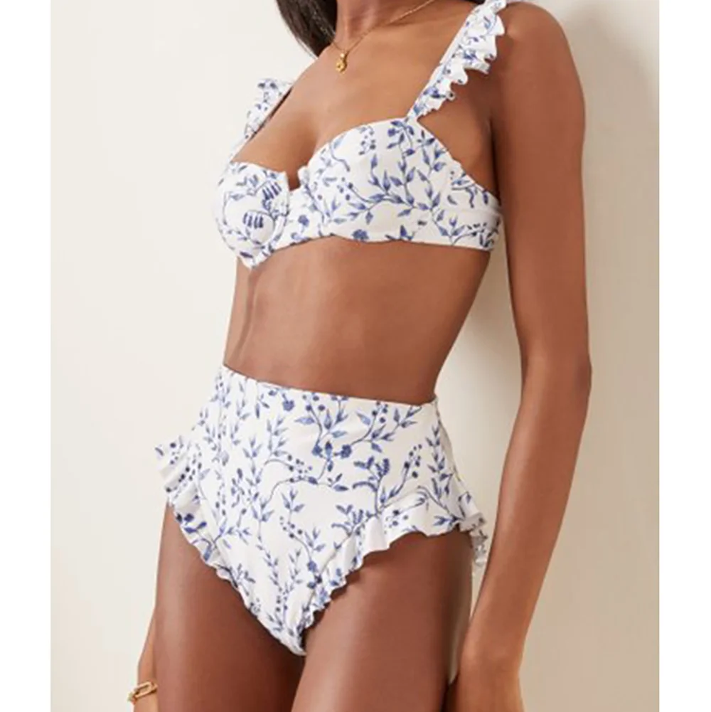 

2023 Floral Printed Bikini Set and Beach Skirt Women Three Piece Swimsuit Natural Beach Swimwear Outfits Bathing Suit Beachwear