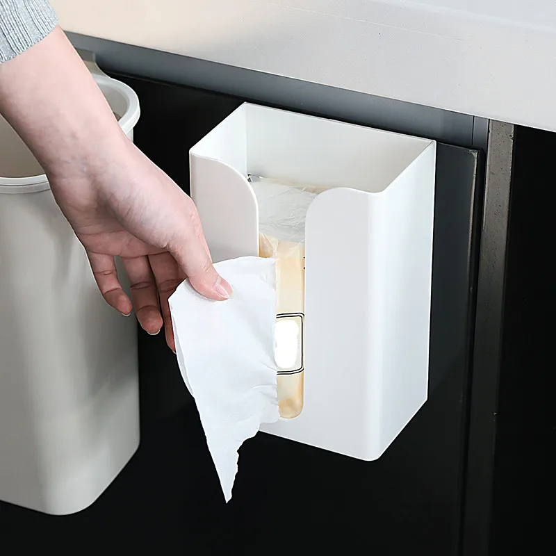 1pcs Wall mounted tissue box, toilet paper towel storage box, no punching, hanging upside down, kitchen paper towel holder 2