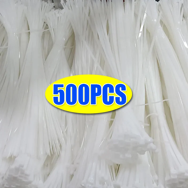 

500/100Pcs Self Locking Nylon Cable Ties Adjustable Cord Tie Straps Fixed Binding Fastening Loop Tie Cables Zip Bundle Tool