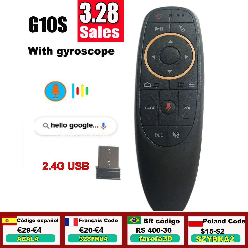 Пульт дистанционного управления G10S с голосовым управлением Google 2 4 ГГц