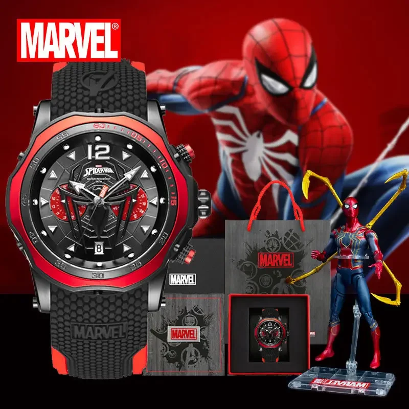 Marvel Disney Gift With Box Genuine Men Watch Spider-Man Waterproof Quartz Trendy Casual Multi-function Clock Relogio Masculino