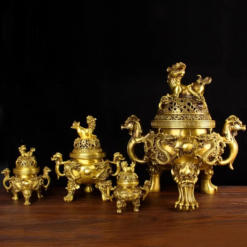 Antique Bronze Tengu Incense Burner Handcrafted 3-Legged Censer with Dragon Design for Home, Zen Meditation, Aromatherapy