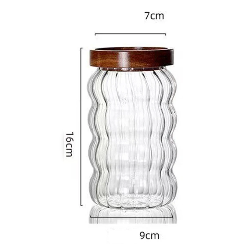 Striped Glass Storage Jar with Wood Lid