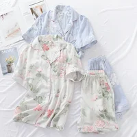 Summer new ladies pajamas suit viscose buckle comfortable man-made cotton short-sleeved shorts two-piece home service set women - Image 2