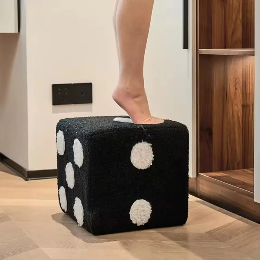 Dice Stool Lamb Velvet Household Cubic Shoe Stool Living Room Sofa Footstool Home Decoration Creative Plush Dice Leisure Stools