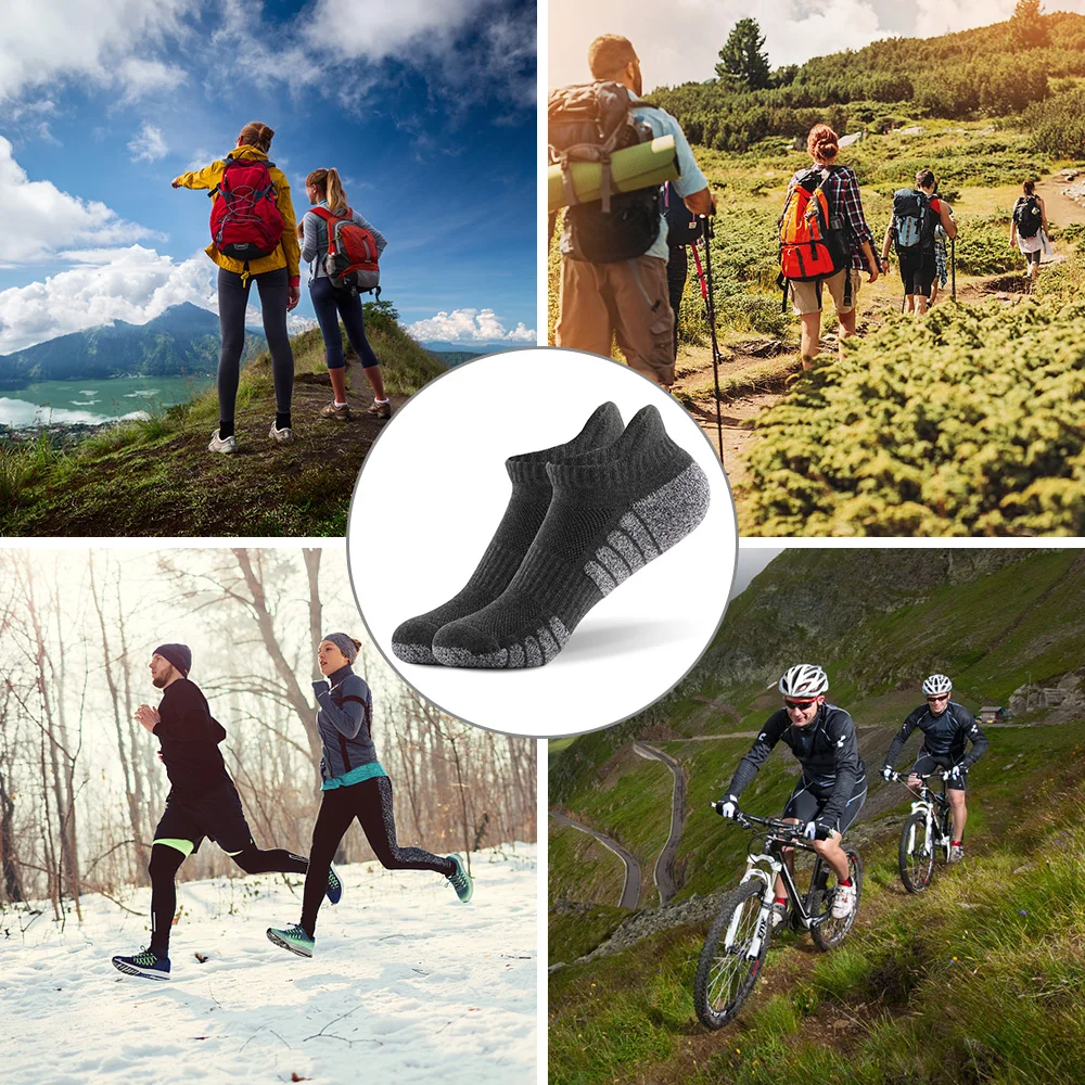 6 Pairs Sports Ankle Socks Athletic Low-cut Thick Knit Autumn Winter Outdoor Quick Dry Anti-skid No-Show For Running Cycling