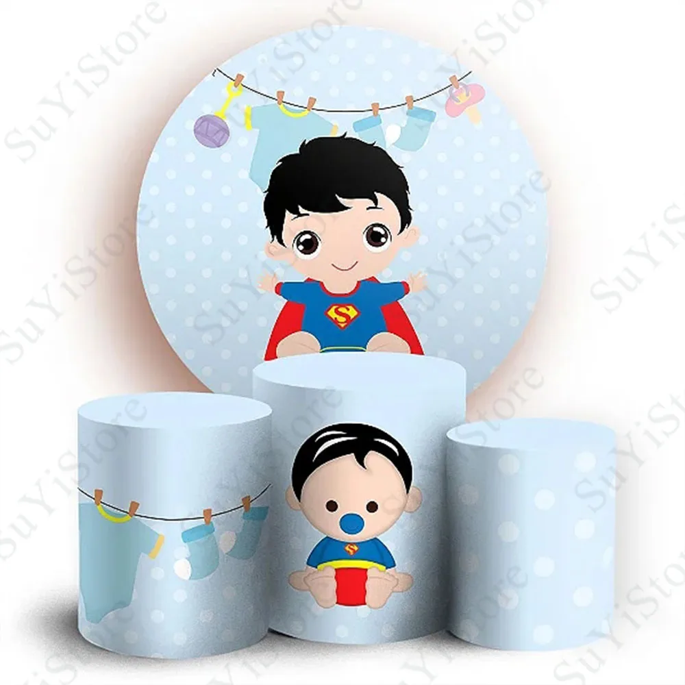 Supereroe Superman Sfondo Fotografico Rotondo Dc Comics Kids Birthday Party Decoration Circle Photography Background Plinth Covers