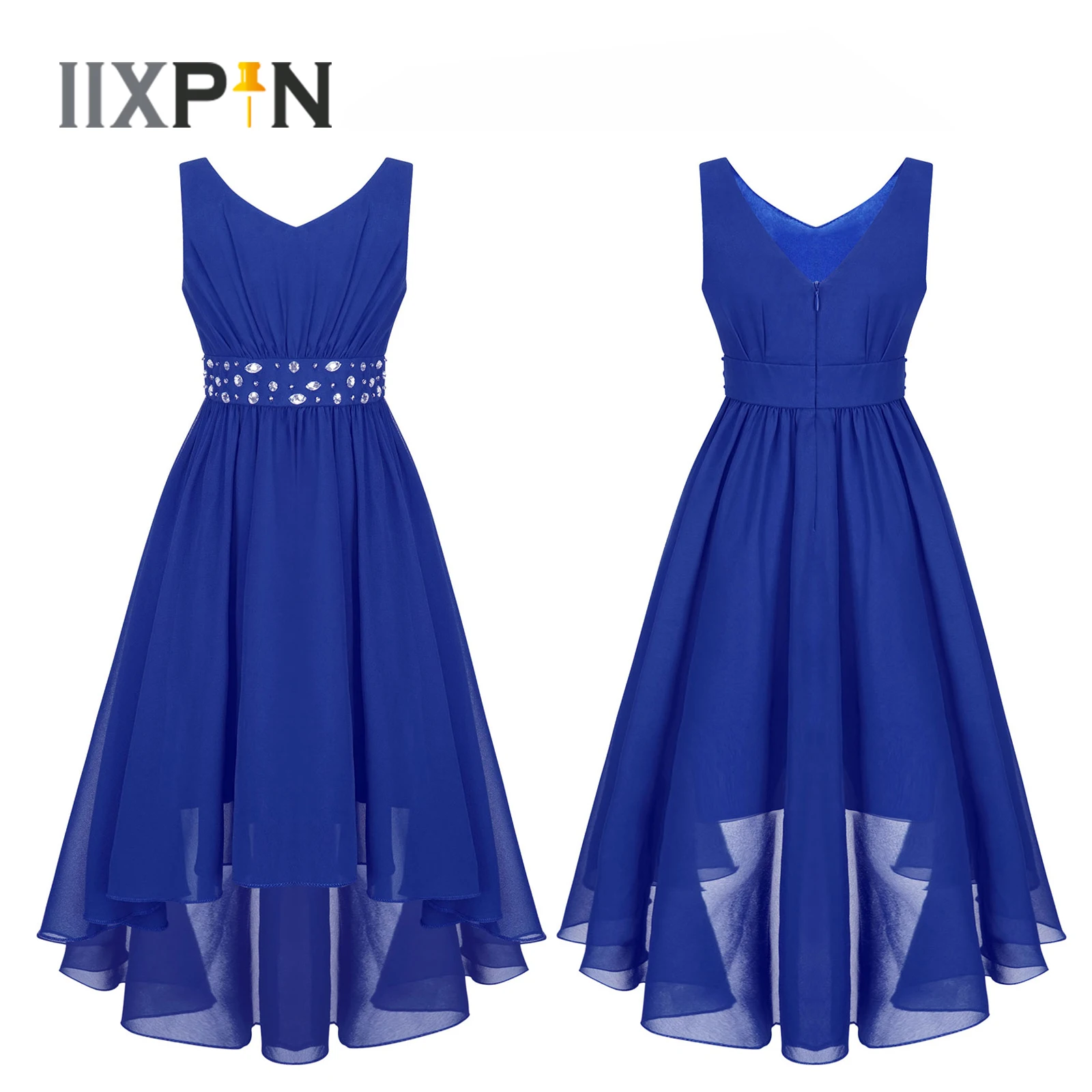 

Flower Girls Chiffon Long Dress for Kids Elegant V Neck High Waist Wedding Birthday Party Dress Evening Formal Princess Dress