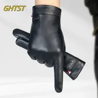 Genuine Sheepskin Leather Gloves Men Full Finger Winter Warm Touchscreen Texting Driving Motorcycle Fleece Business Black Gloves 1