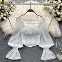Français Chic Licou Blouses Femininas Bow Flare Manches Hauts Courts Dames HighStreet Blusa Mujer Chemises Décontractées Vêtements Livraison Directe 2