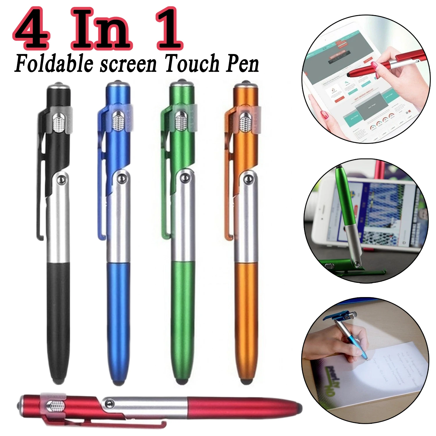 Stylo à Bille Pliable 4 en 1, Stylet d'Écran Tactile, Puzzles Universels,  Stylo Itif avec LED, pour Tablette, Téléphone Portable, Support de  Téléphone Portable