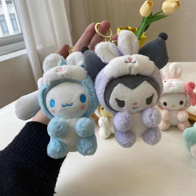 15CM Sanrio 토끼 Plush Keychain Kawaii 산리오 시나모롤 포차코 키링 Accessories Cartoon Rabbit Keychains Kids Girl Toys Pendant Holiday Gifts plush keychain key chain bunny keychain