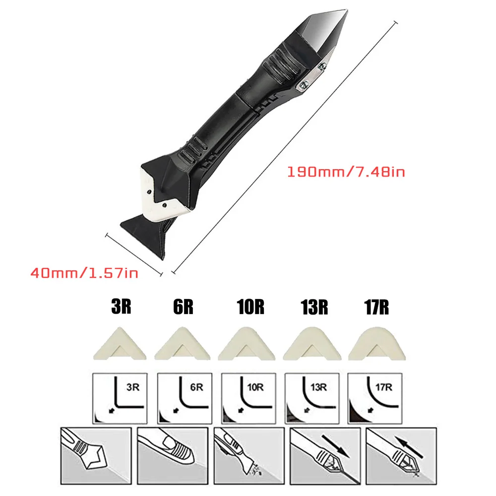 5 in1 Silicone Scraper Tool Set Sealant Smooth Scraper Caulk Finisher Grout Kit Tools Floor Mould Removal