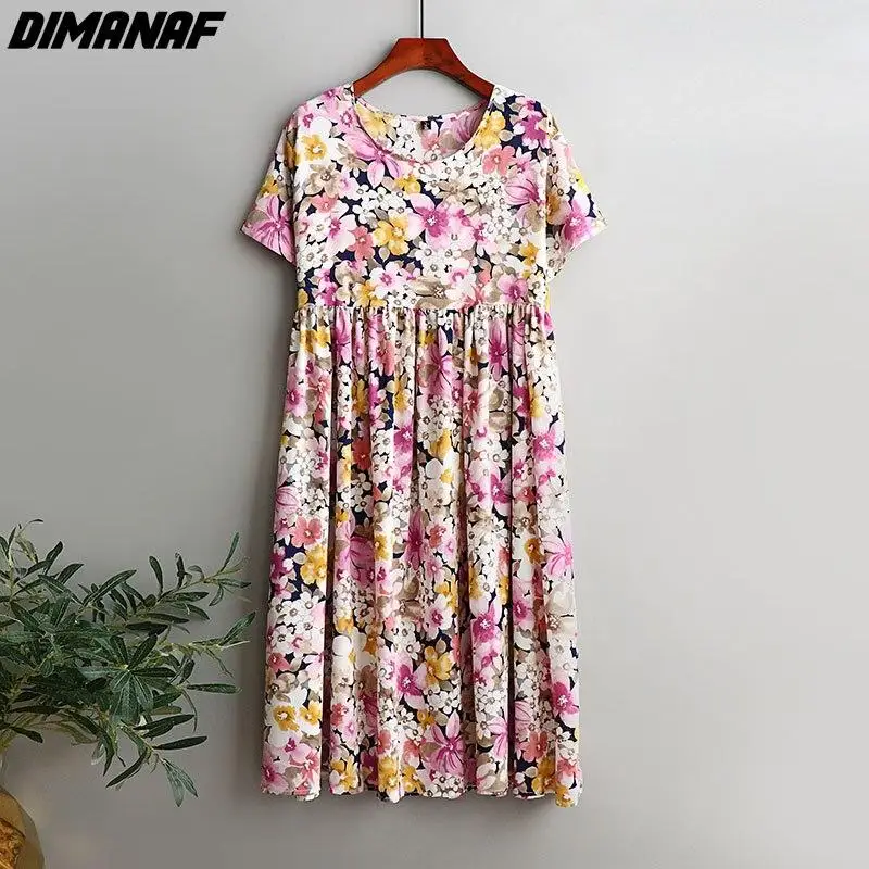

DIMANAF Women Dress Summer Sundress Chiffon Beach Holiday Print Flowers Fashion Lady Loose Casual Maxi Dress Oversize