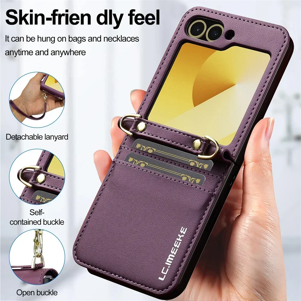 Leather Crossbody Wallet Phone Case with Card Holder and Detachable Lanyard