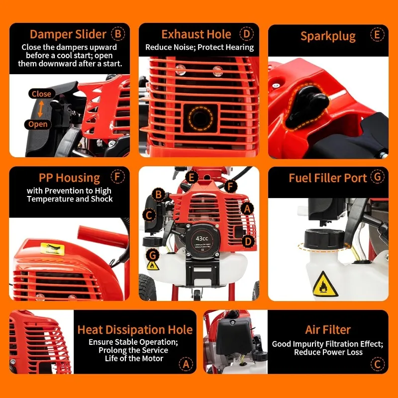 43CC 2-Stroke Gas Powered Handheld Sweeper 1.7HP Portable Artificial Grass Brush Power Broom,Hand-Push Walk Behind Snow Sweeper