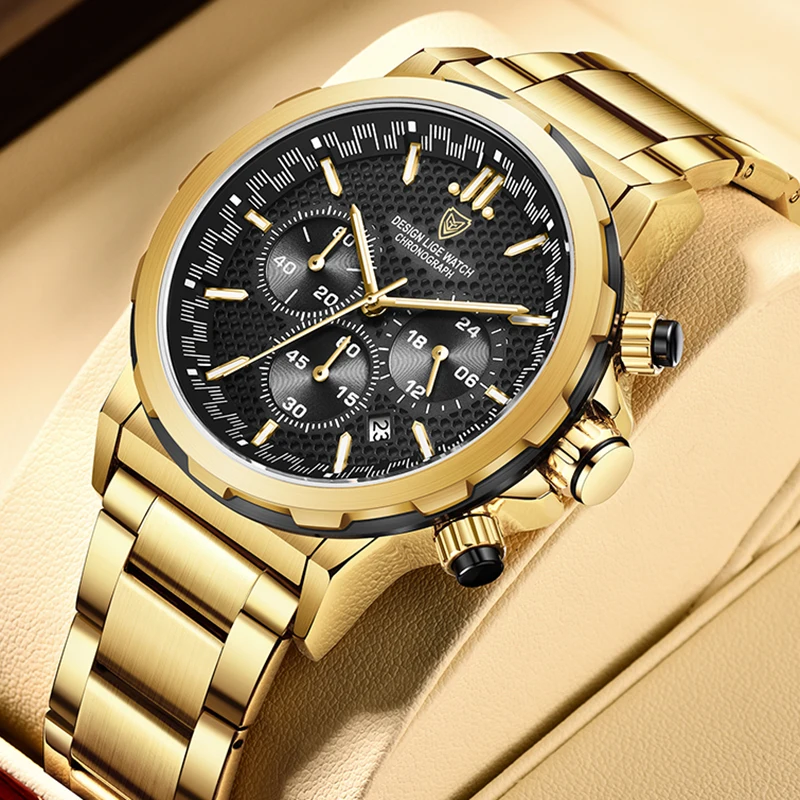 LIGE 2023 New Gold Quartz Watch For Women Top Luxury Women Watch Fashion Waterproof Sport Chronograph Clock Relogios Feminino