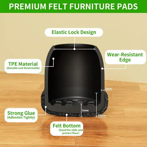 16PCS Chair Leg Protectors Silicone with Thick Wrap Felt Furniture Leg Pads for Protecting Floors from Scratches and Noise - Image 2
