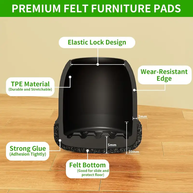 16PCS Chair Leg Protectors Silicone with Thick Wrap Felt Furniture Leg Pads for Protecting Floors from Scratches and Noise - Image 2