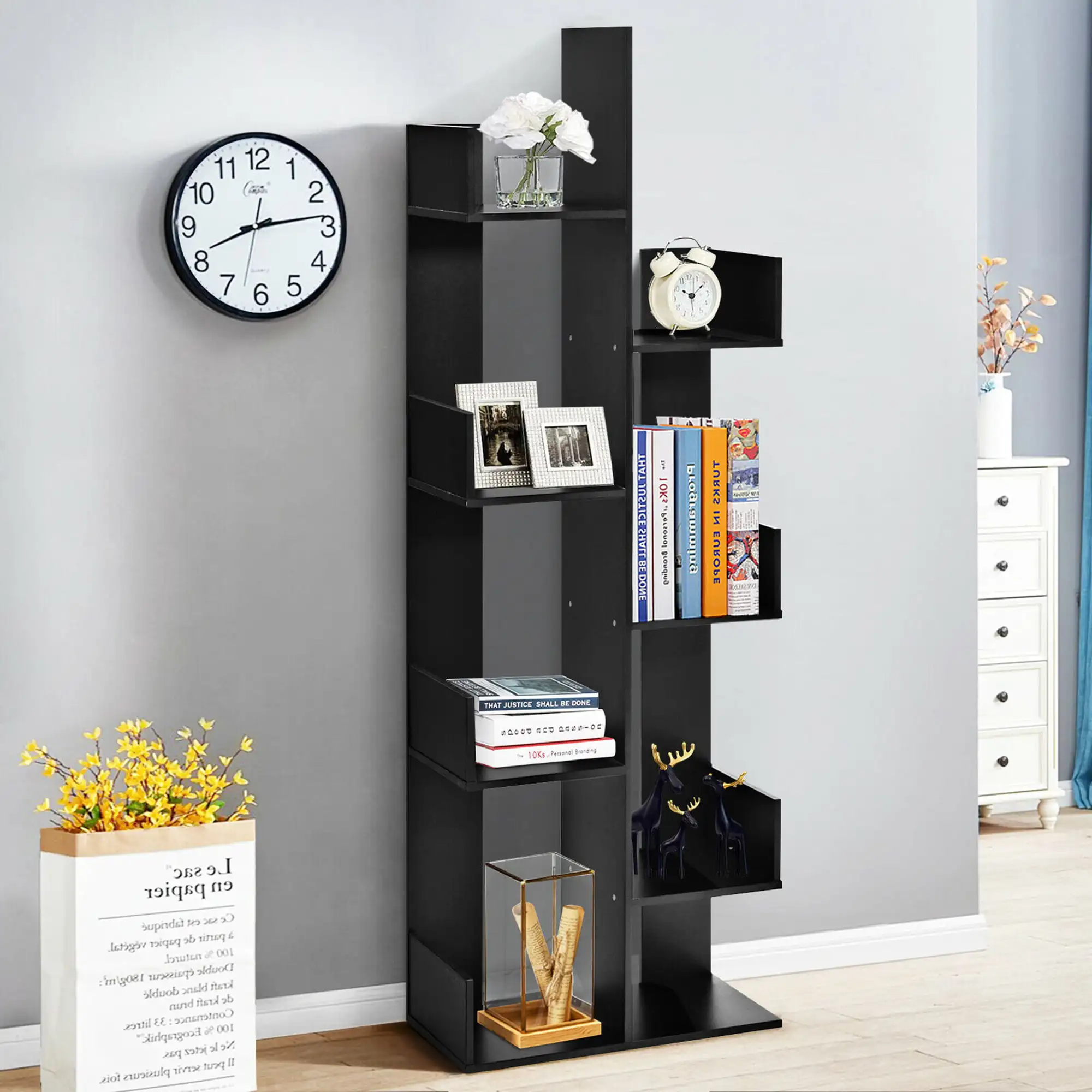 

Gymax 8-Tier Bookshelf Bookcase Space-Saving Storage Rack w/8 Open Compartments Black