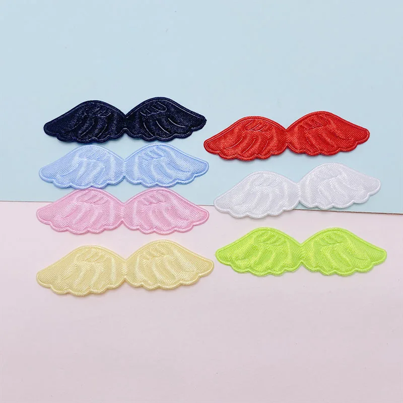 

70Pcs 6*1.6CM Satin Angel Wing Padded Appliques For Baby Clothes Sock Hat Sewing DIY Headwear Hair Clip Bow Accessories Patches