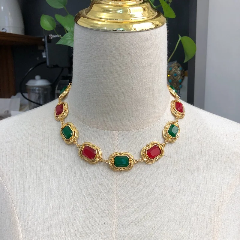 European and American retro palace style colorful gemstone necklace