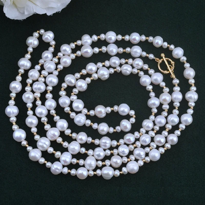 

Beautiful Design New Natural South Sea Real Big And Small Baroque Pearl Necklace 49in Free 14K Gold Filled Free Shipping