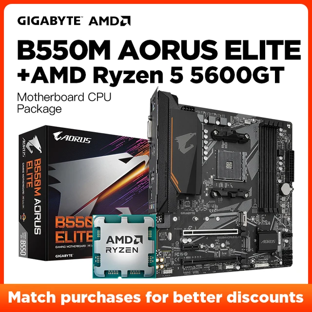 AMD Ryzen 5 5600GT+GIGABYTE B550M AORUS ELITE Motherboard R5 5600G 