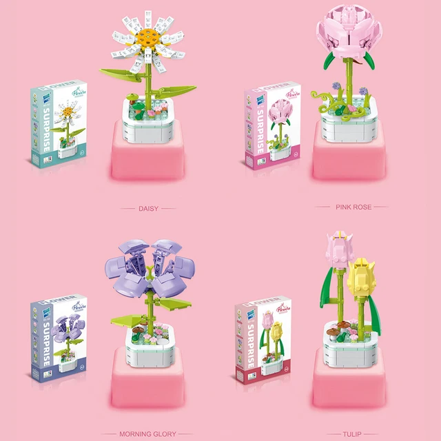 Bouquet Building Block Set Plant Potted Bricks Toys Sunflower Rose Tulip Simulation Flower Desktop Ornament Girls Romantic Gifts - Image 5