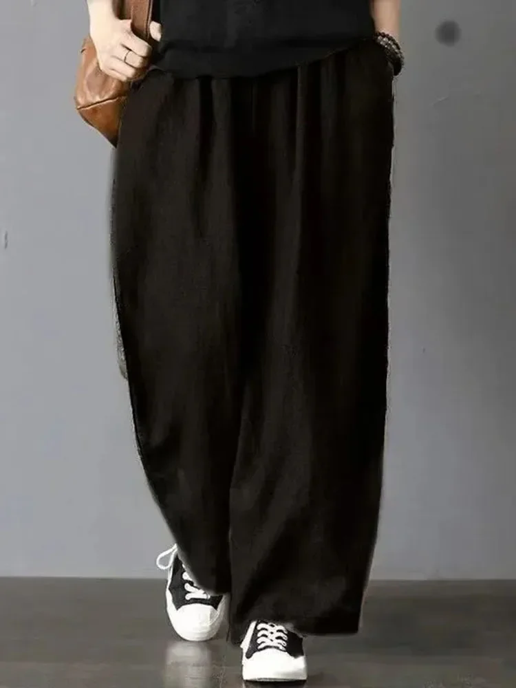 대형 7xl 캐주얼 코튼 린넨 블루머 바지 여성 헐렁한 빈티지 하렘 바지 엄마의 새로운 패션 하이 웨스트 여름 스웨트 팬