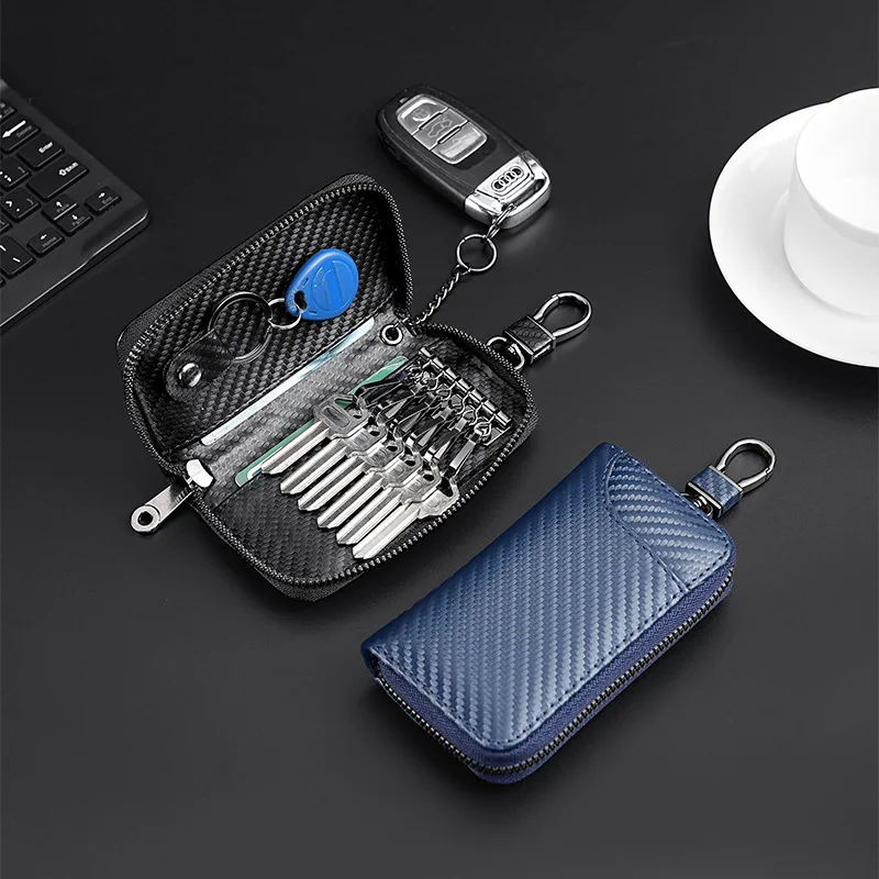Carbon Fiber Fabric Keychain Unisex Key Bag Multifunction Organizer Wallet Holder Smart Housekeeper Car Small Case Keys Pouch key organizer key case key purse key holder