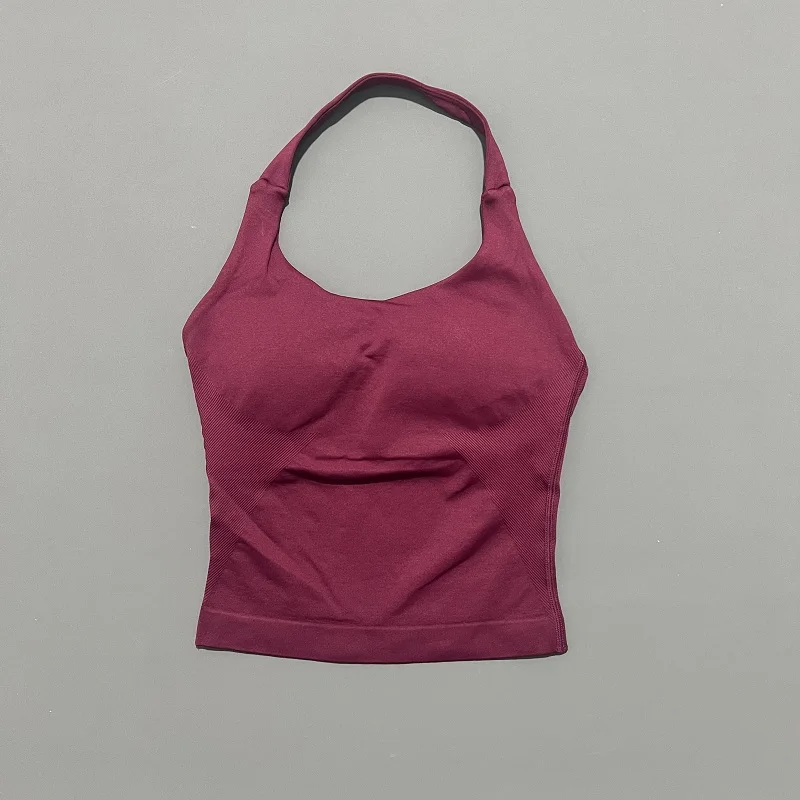 Seamless Push-Up Sports Halter Top with Removable Padding