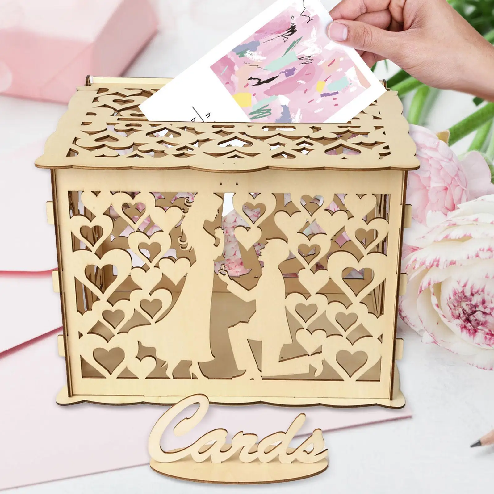 Scatole Per Carte Di Nozze Scatola Di Legno Forniture Per Matrimoni Lettera Fai Da Te Coppia Di Legno Griglia Love Business Flower Pattern Mariage Car