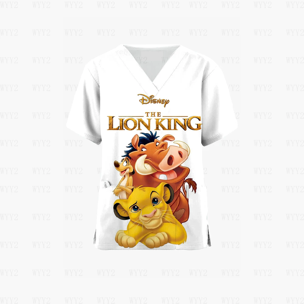 

Hospital Staff Disney Lion King Simba Summer Scrub Tops Printed V-Neck Nurse Dress Pullover Medical Surgery Scrub Uniform