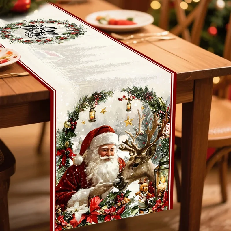 Vintage Christmas Table Runner - 13x90 Inch Red Santa Claus Design For Holiday Table Decor - View #5