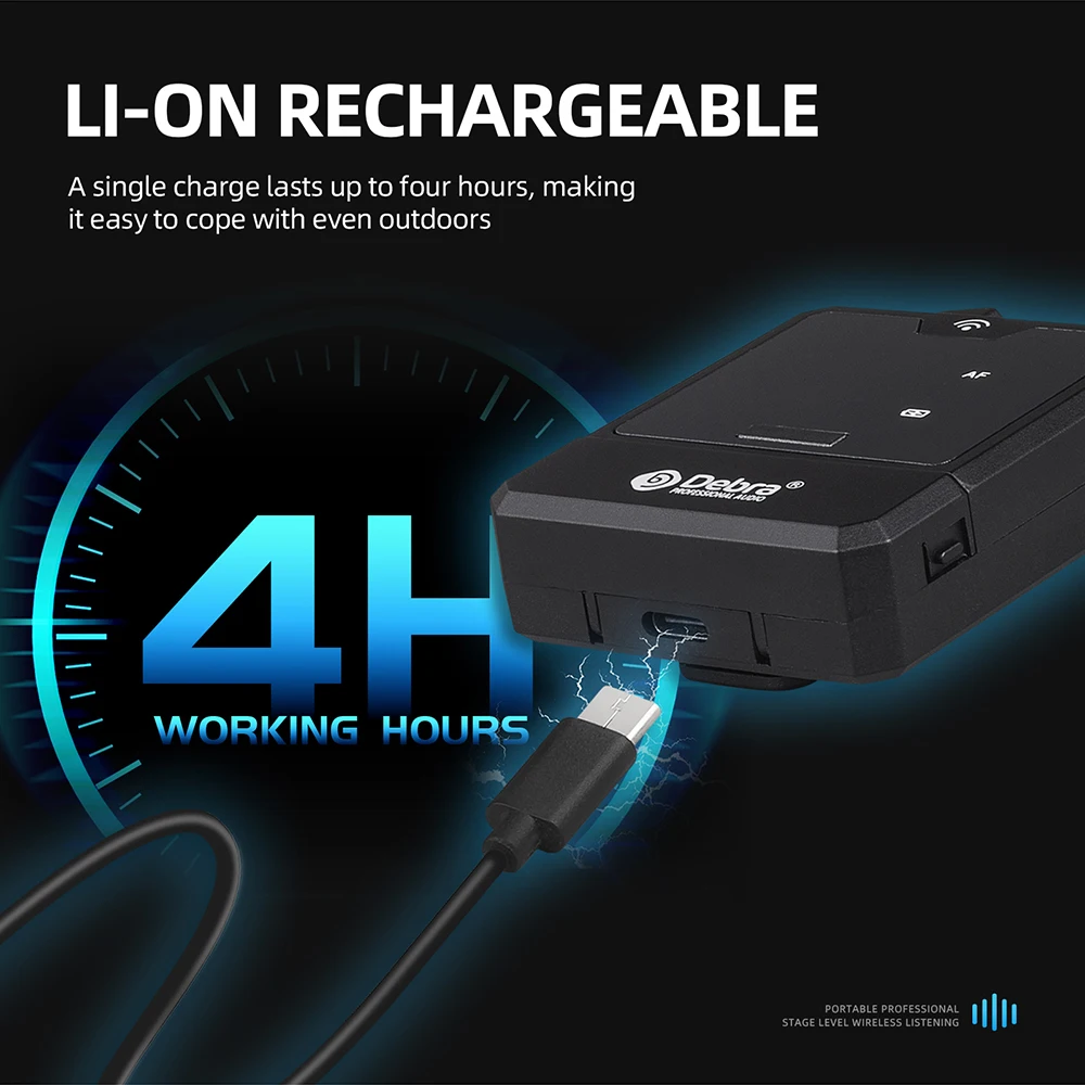 Debra Wireless In-Ear Monitor System UHF IEM Audio-Mini UHF Rechargeable for Mus