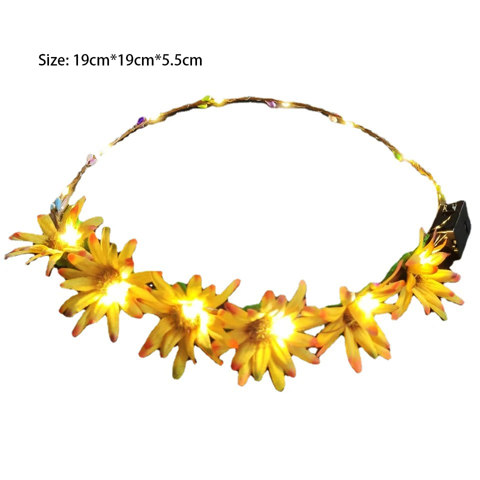 Verstellbares Mädchen Glüh Stirnband mit LED Licht Blumen Kranz Krone Haarband für Hochzeit Geburtstag Glow Party Haarschmuck – Detail 12