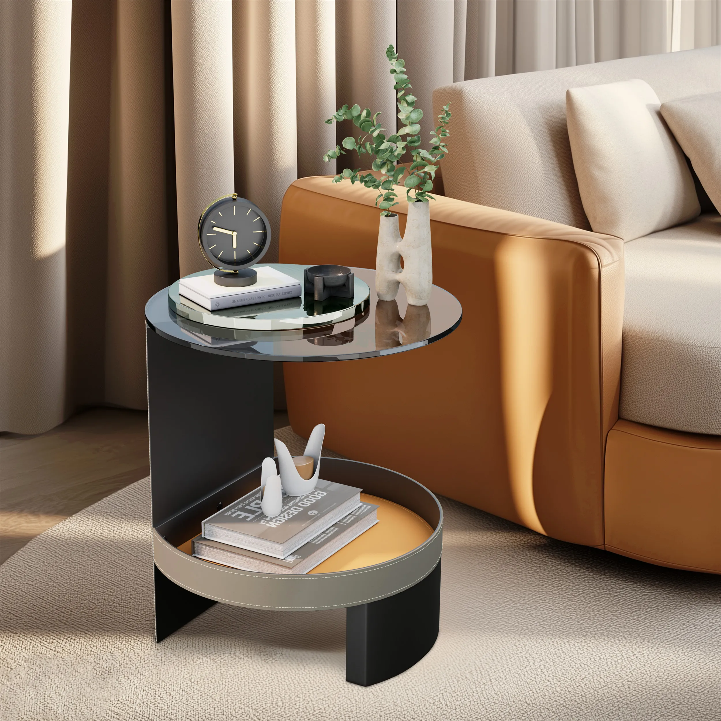 Wisfor Tempered Glass Coffee Table Metal Frame Living Room Home Round Light luxury Minimalist Tea Table Small Apartment