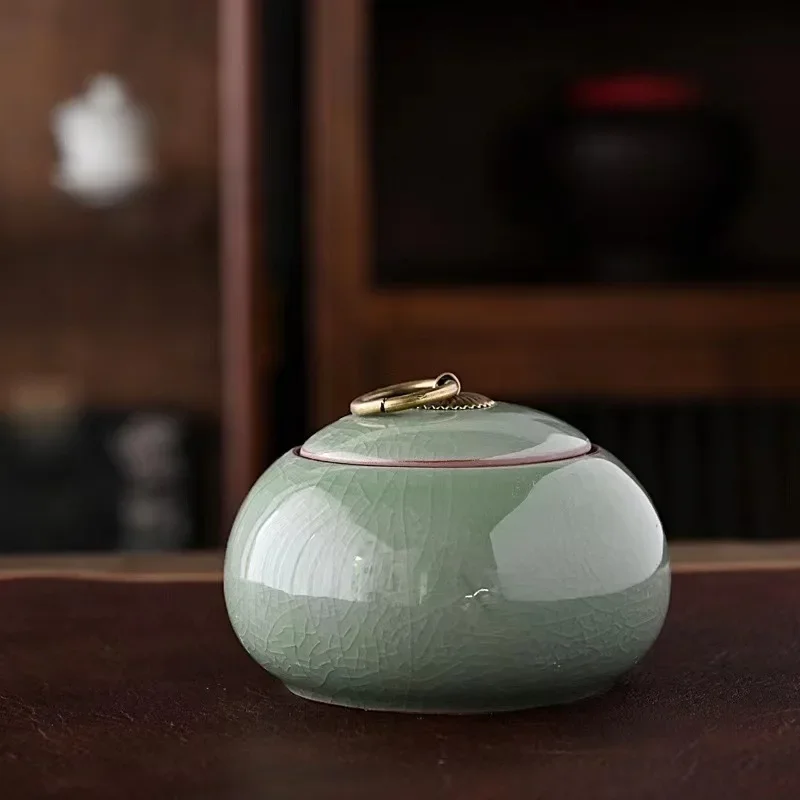 Ceramic Little Tea Caddy Chinese All Kinds of Tea Storage Box Crude Pottery Canister Container for Puer Tea Modern Style