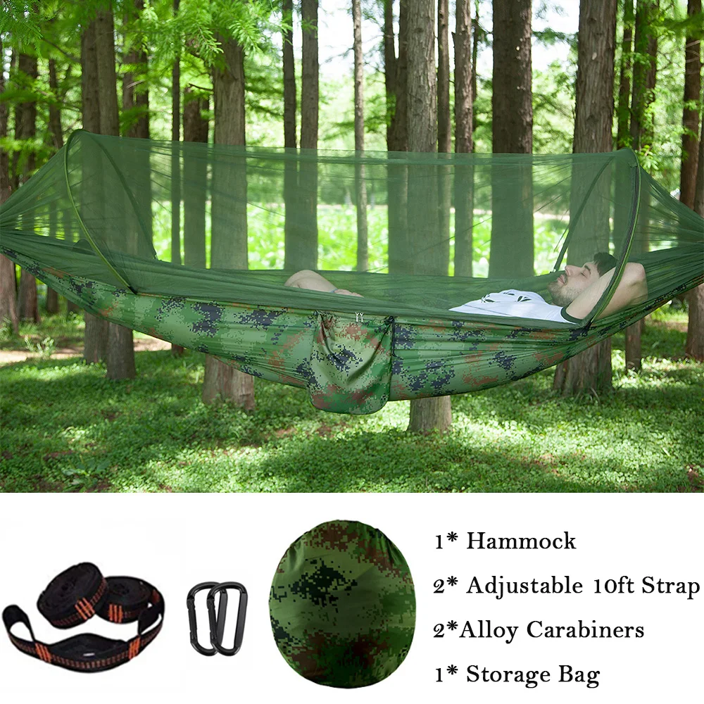 Camping Hammock with Automatic Pop-up Mosquito Net,Portable Oversized Double Hammock Swing Patio Furniture for Travel,Hiking 