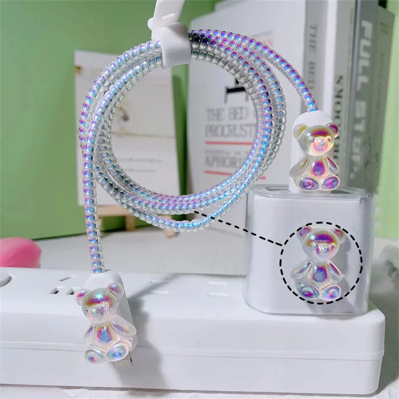 Cute Colorful Bear Charger Protector Cover Per Apple 15 14 18W-20W Charger Case Protector Organizer Cable Winder Protector Cove