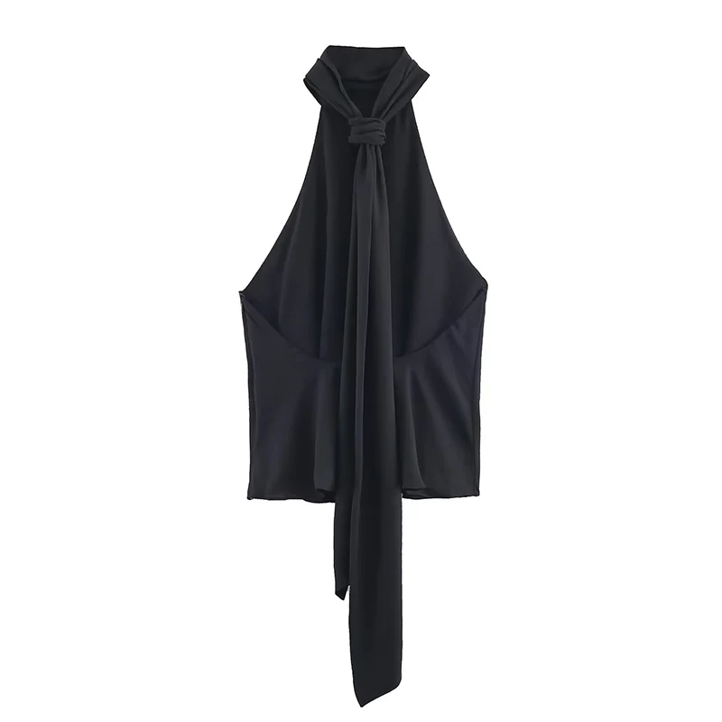 New Halter Tops Fashion Backless Bow Elegant Crop Top Woman 2025 Sleeveless Ruched Short Tops For Women Sexy Party Tops