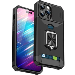Military - Grade Camera Lens Protection Kickstand Wallet Case with Slide Cover - 7 Plus or 8 Plus (Black)